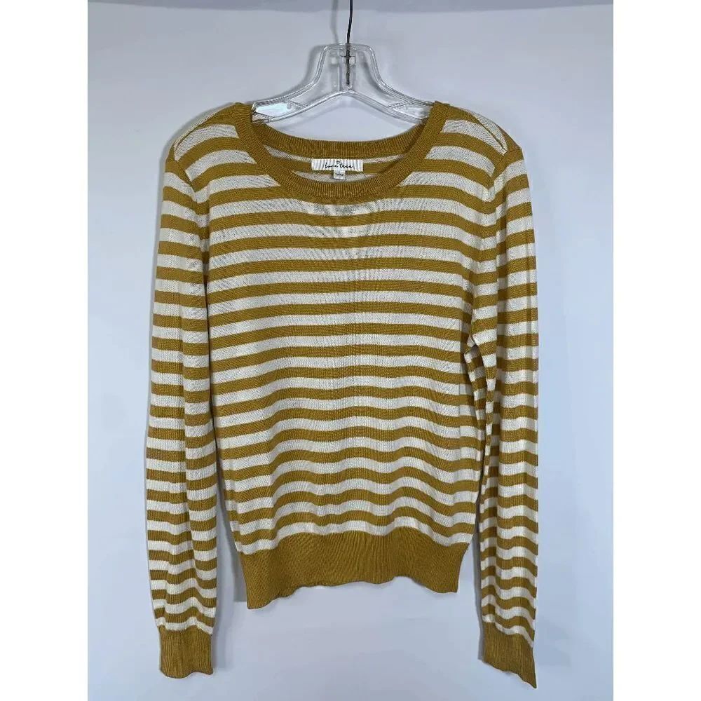 Love Tree Women's Mustard / White Tight Knit Pullover Long Sleeve Sweater Size L